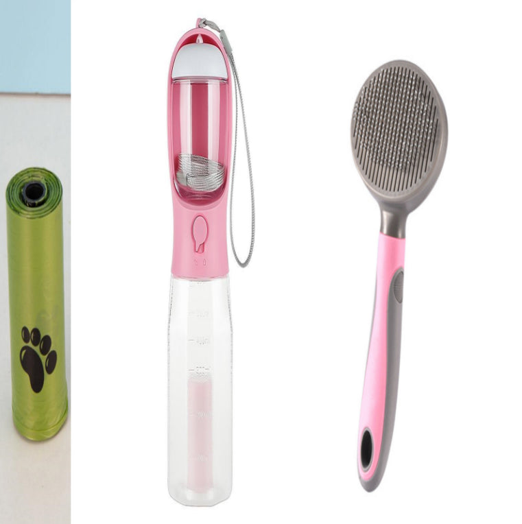 3-in-1 Trinkflasche für Haustiere mit Futter & Kotbeutel