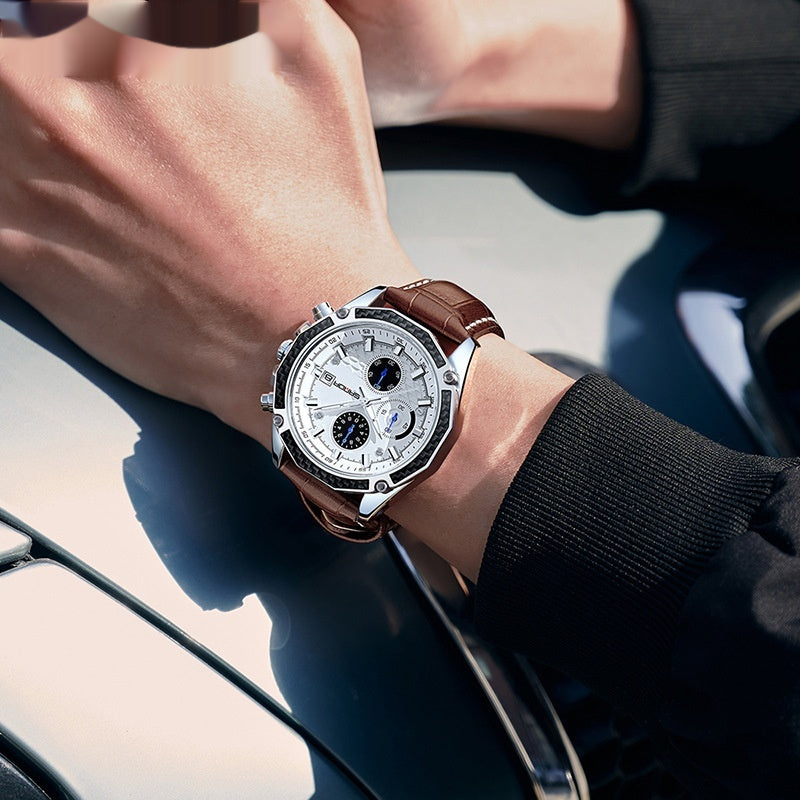 Herrenuhr mit Lederarmband und Datumsanzeige