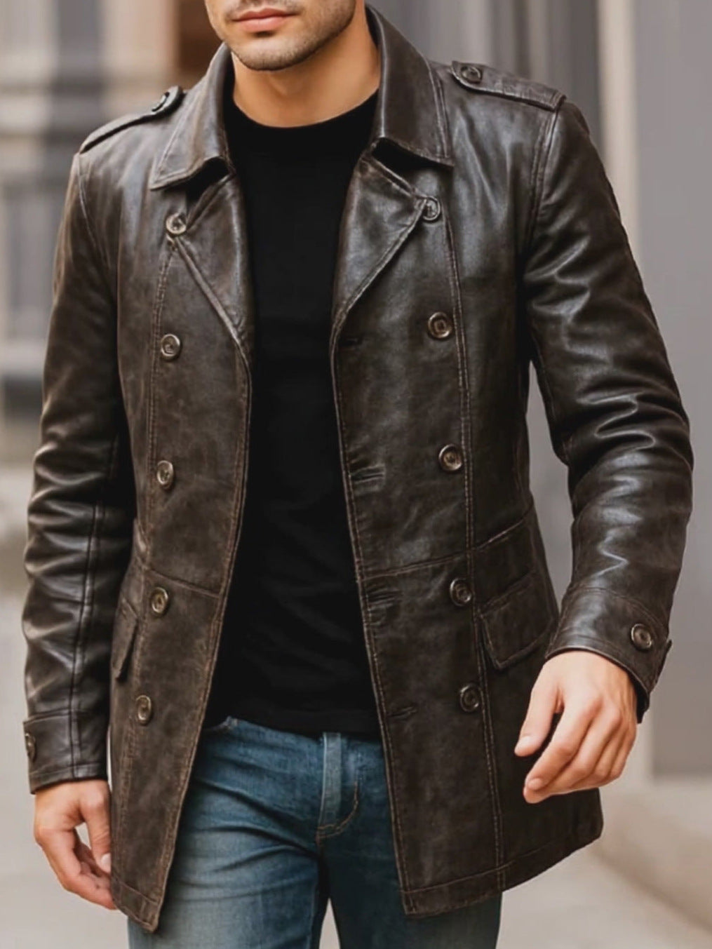 Herren Slim-Fit Kunstlederjacke – Ansicht 6