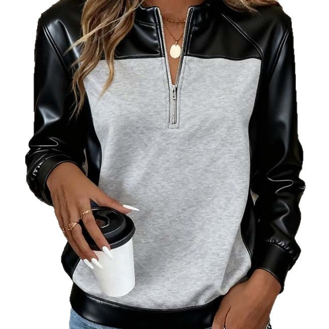 Damen-Hochkragen-Halbzipfel-Basisschicht-Langarmshirt in Kontrastfarbe