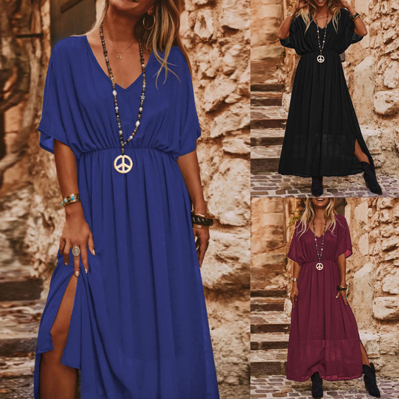 Elegantes V-Ausschnitt Chiffon-Kleid mit Schnürung – Bild 3 | LuxeStyle