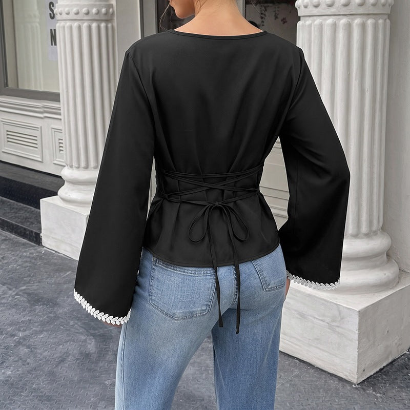 Elegante A-Linien Bluse mit Spitze und Blumenmuster