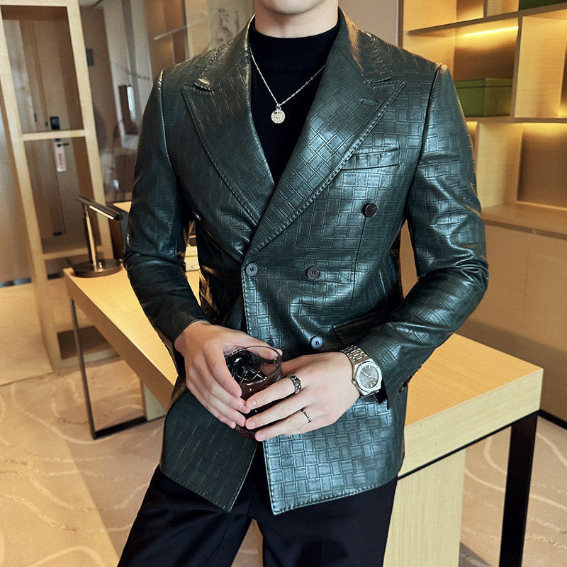 Doppelreihiger Lederblazer aus Leinen-Woll-Mischung – Bild 4 | LuxeStyle