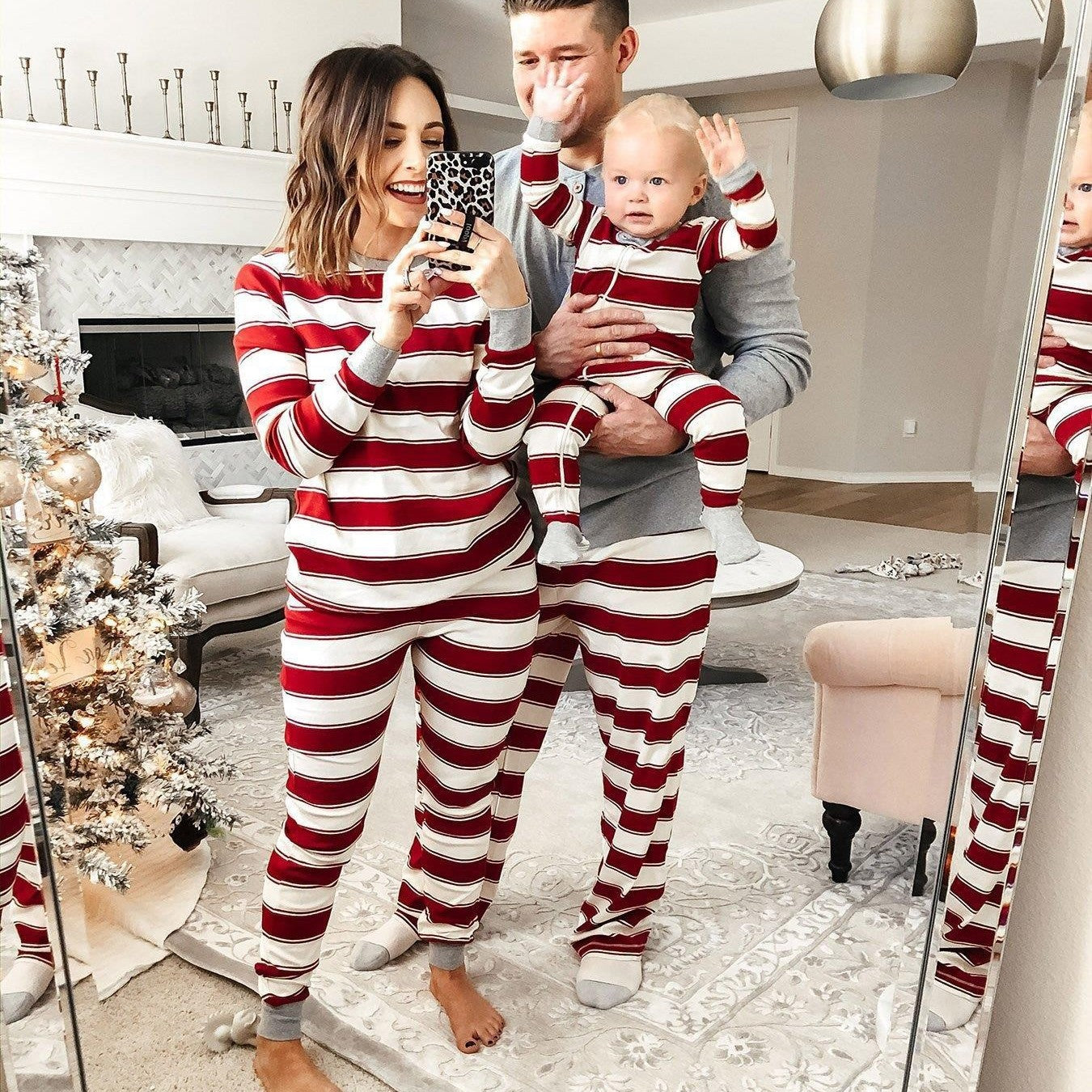 Gestreiftes Familien-Set für Weihnachten