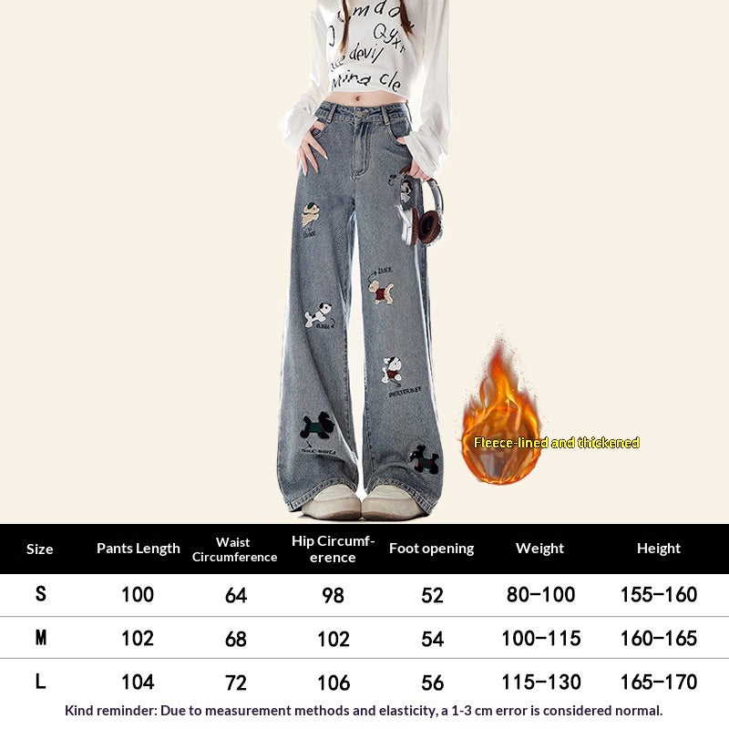Rustikale Bestickte Denim Jeans mit Hundemotiv
