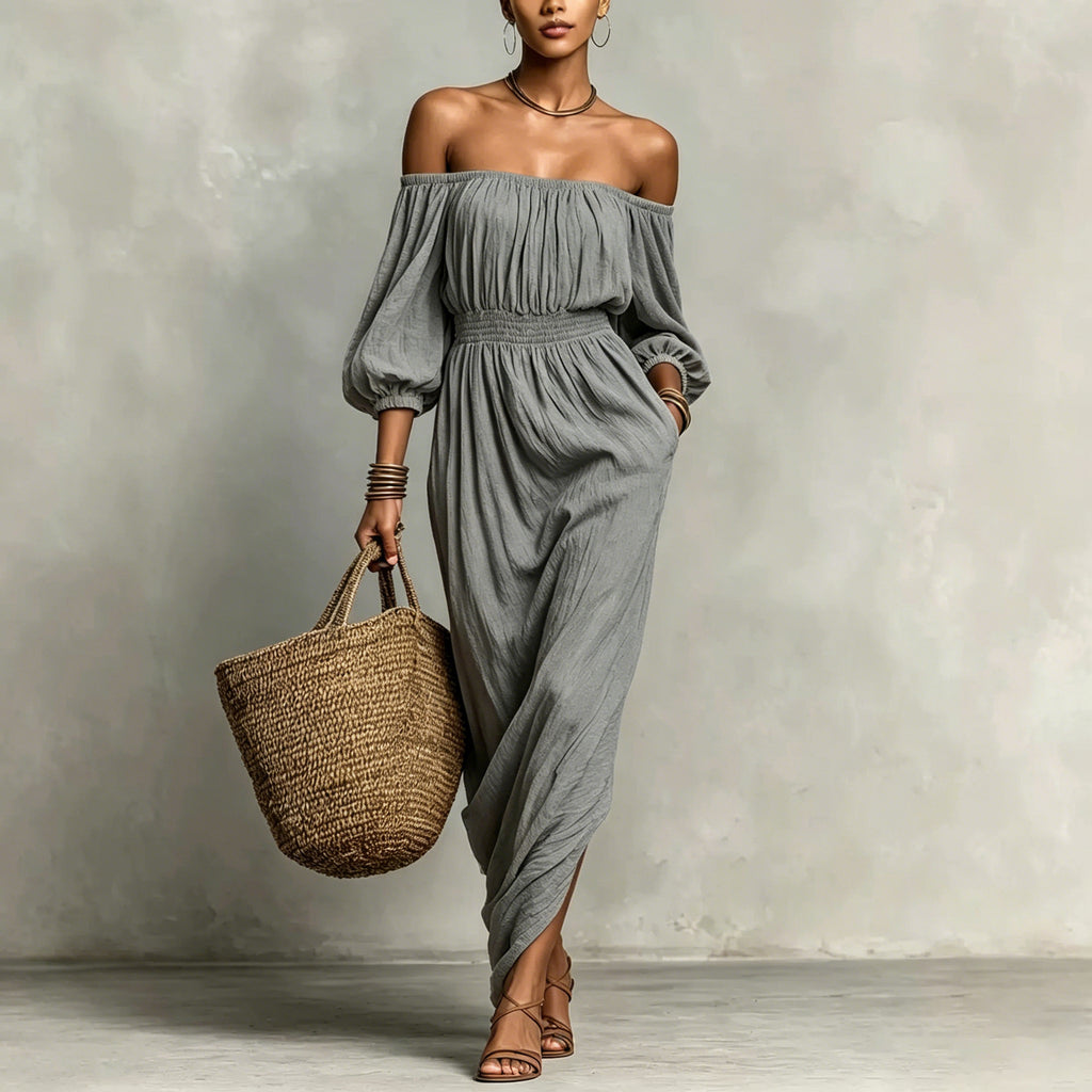 Off-Shoulder Freizeitkleid Uni – Bild 6 | LuxeStyle