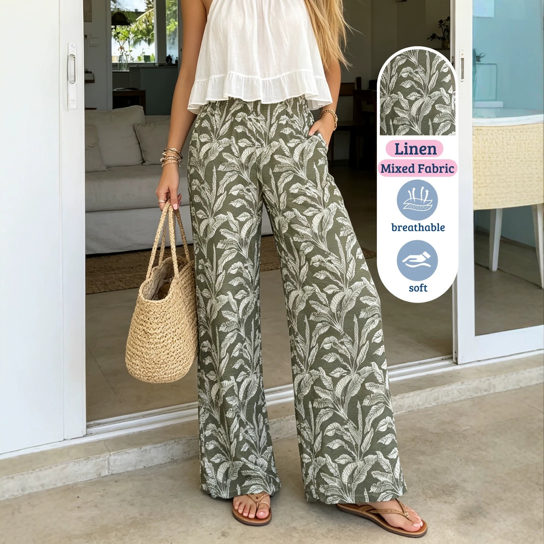 High-Waist Loose Fit Stoffhose