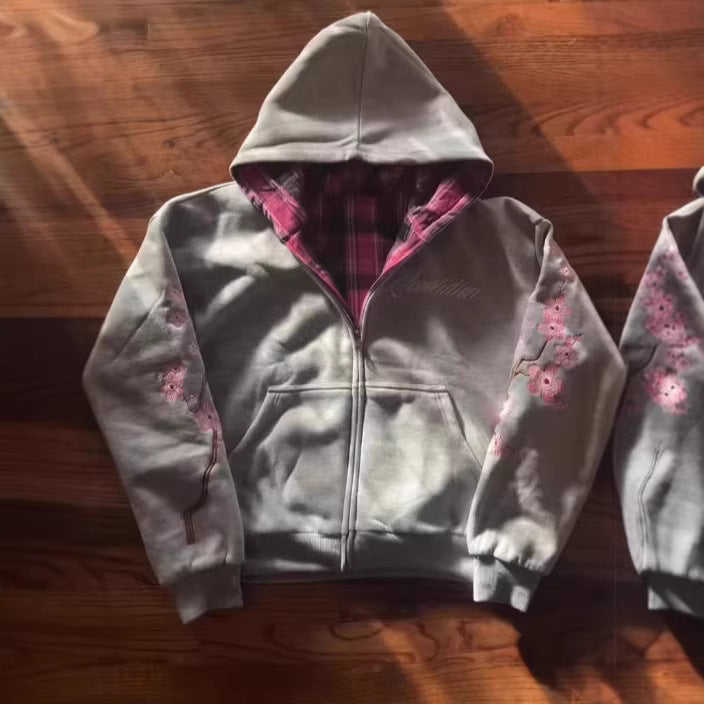 Vintage Patchwork Hoodie mit Stickerei