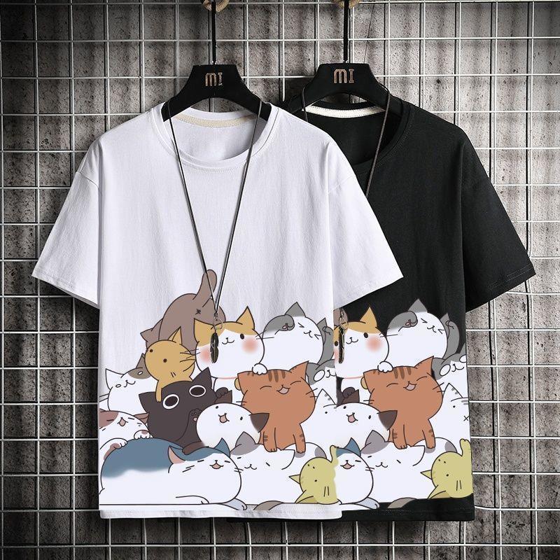 Cartoon Katze Baumwoll T-Shirt für Herren