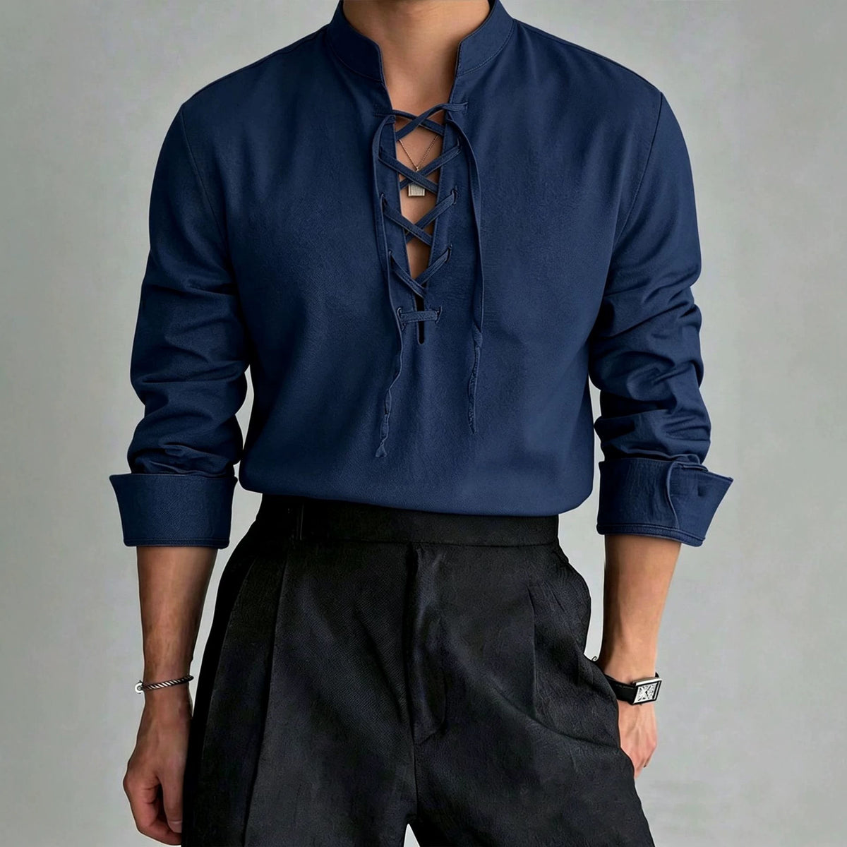 Herren Langarmshirt Stehkragen | LuxeStyle