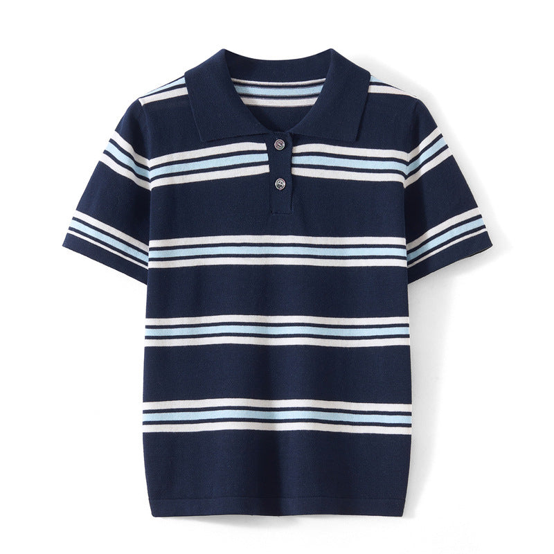 Retro Polo-Shirt mit Farbblock-Streifen