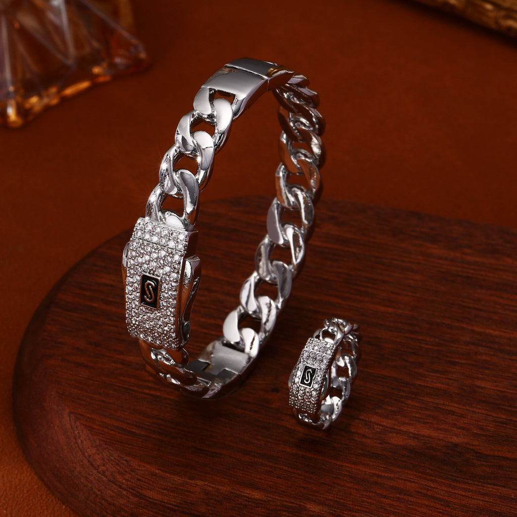 Hip-Hop Armband- und Ring-Set im Cuban-Link-Stil