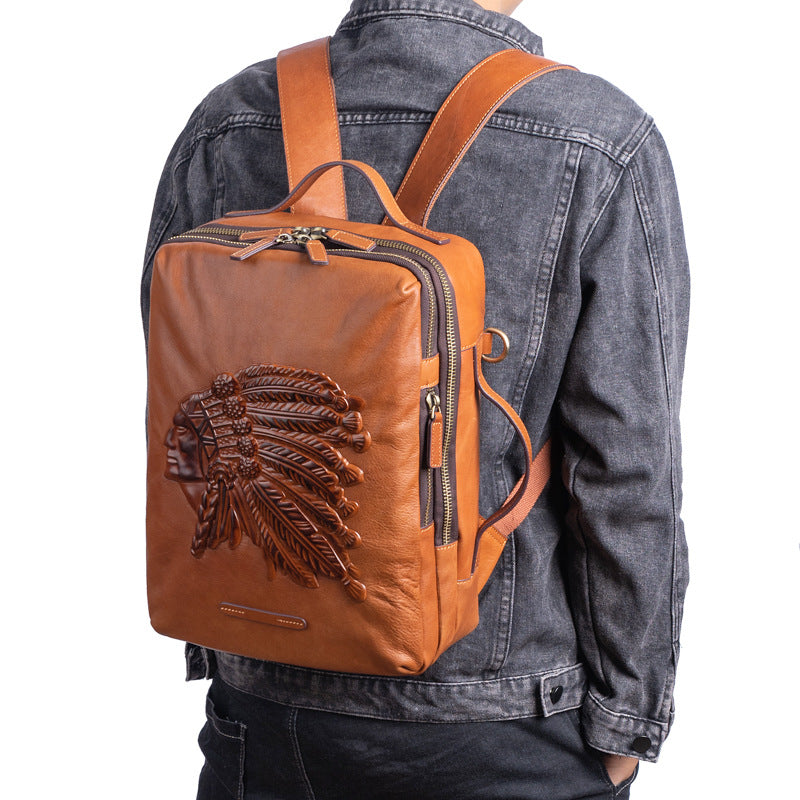 Rindsleder-Rucksack für Herren im Retro-Stil