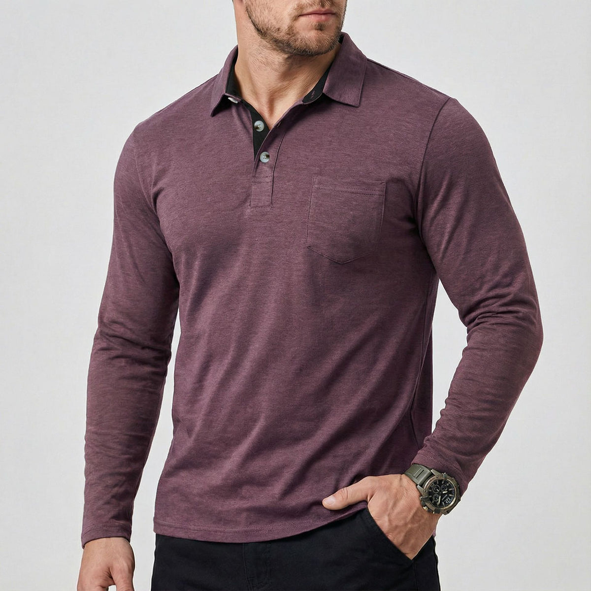 Slim Fit Pullover Herren – Baumwollmischung, Burgunderrot | LuxeStyle