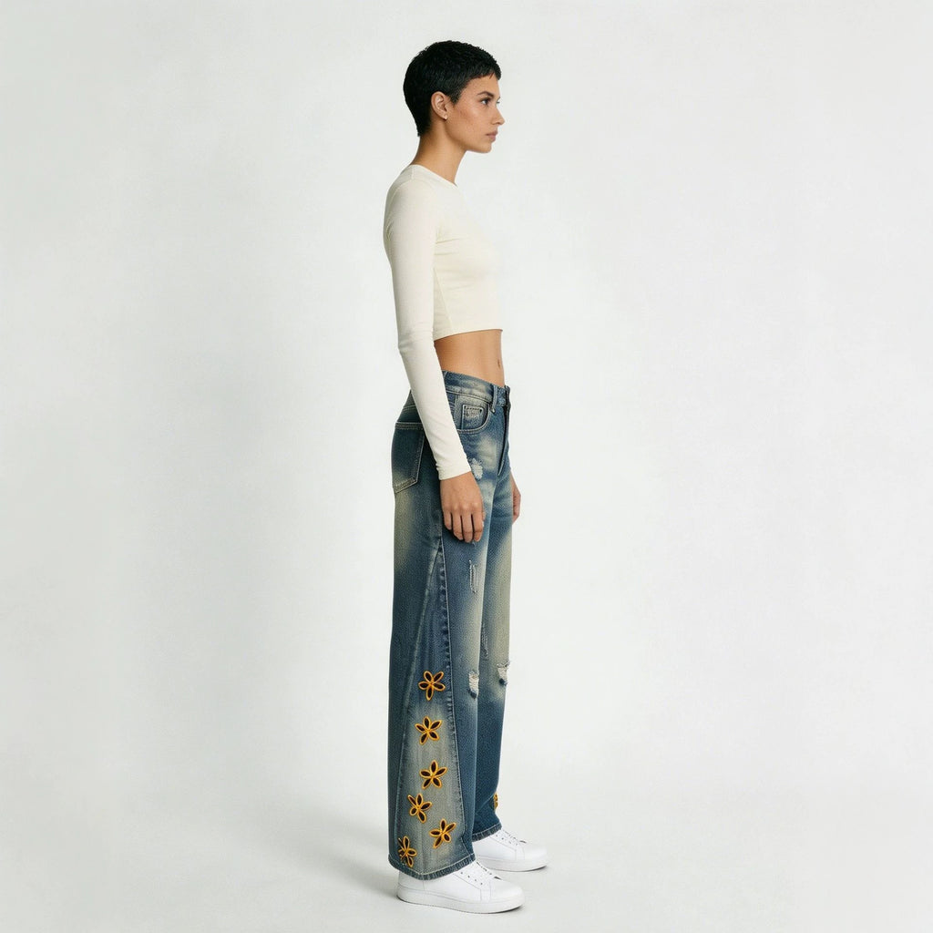 Retro Distressed Damen Jeans