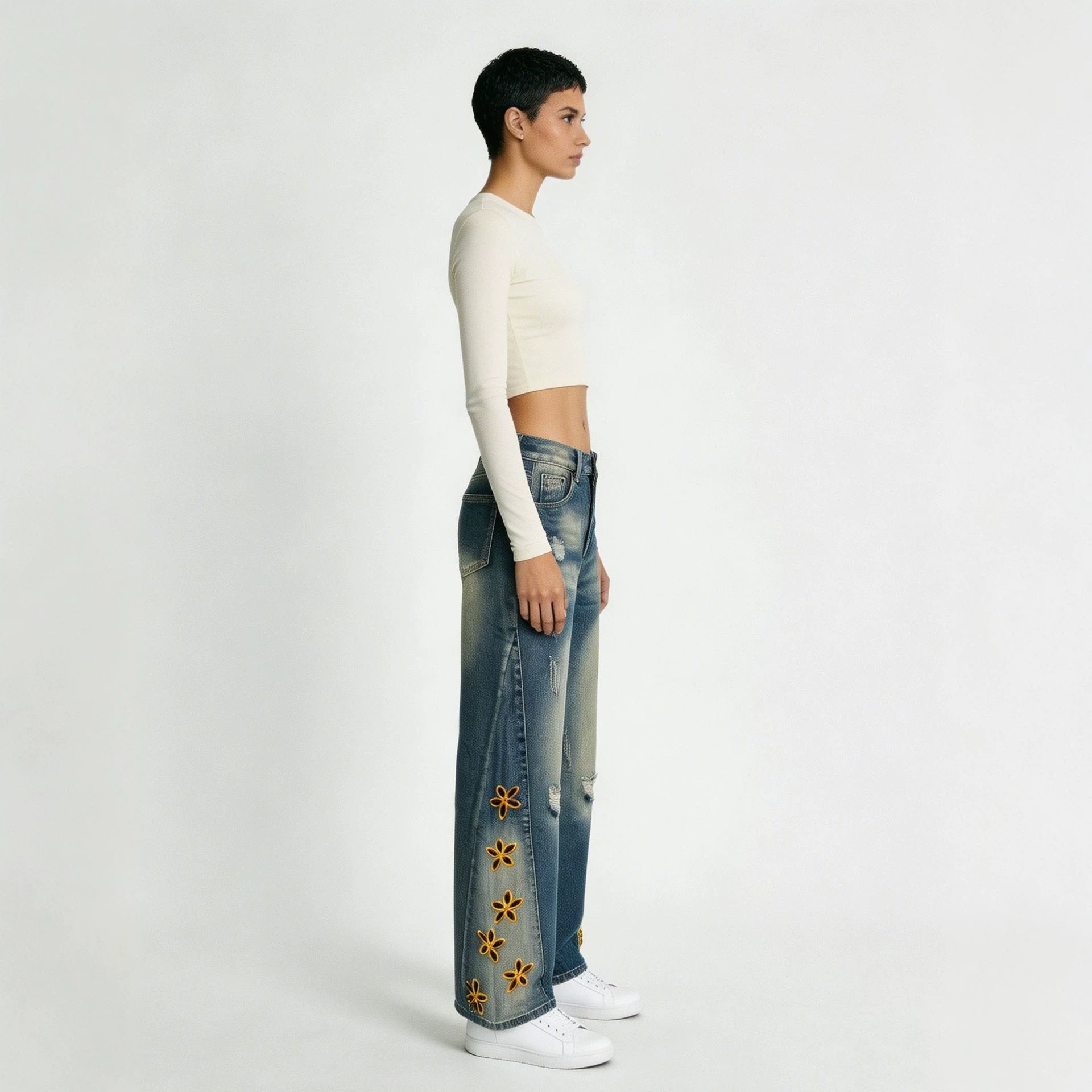 Retro Distressed Damen Jeans