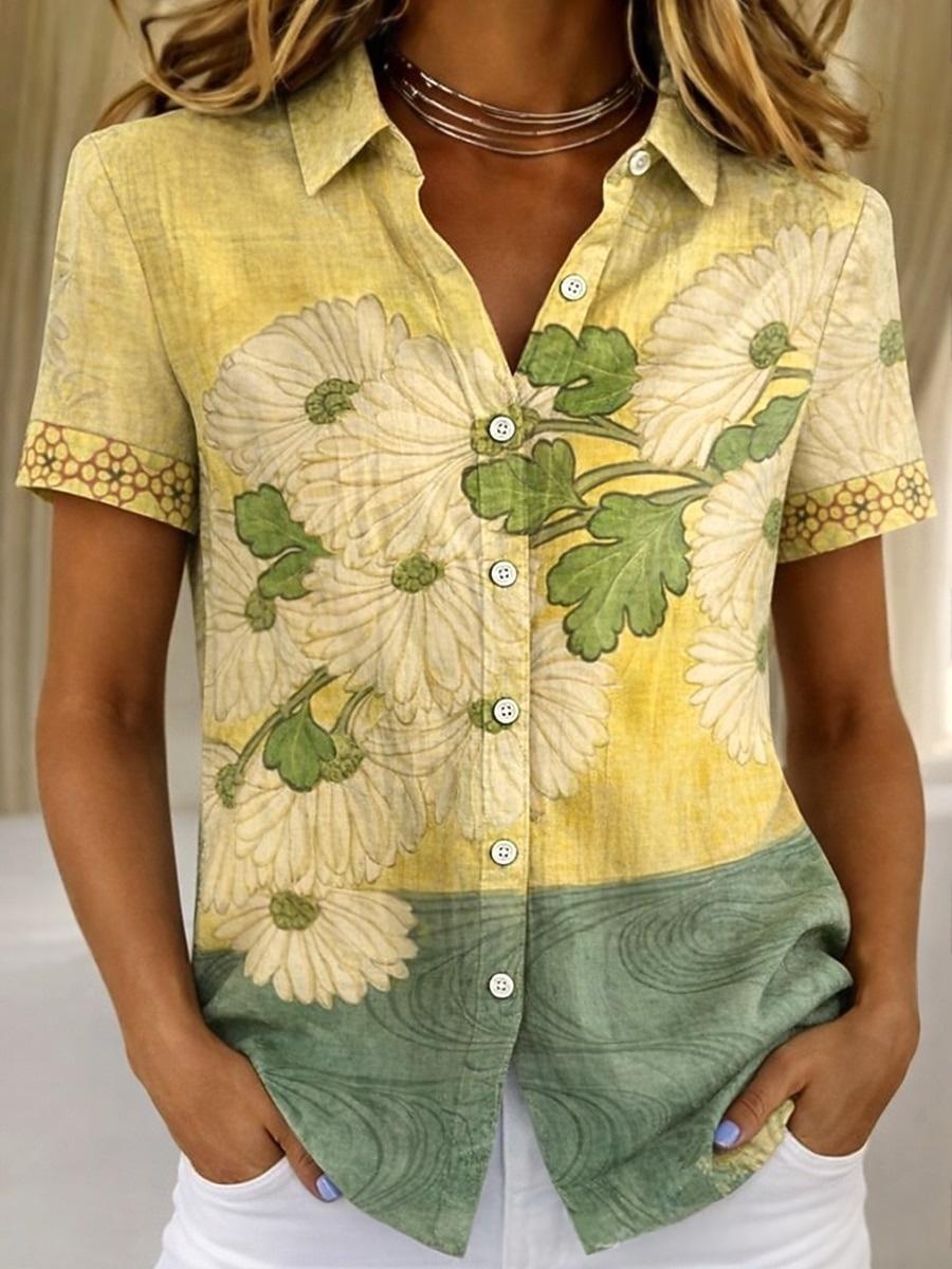 Gestreifte Retro-Bluse mit Blumenmuster