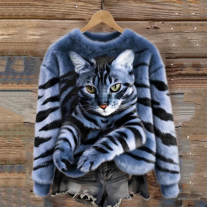 Weihnachts-Katze Crew-Neck Pullover Damen