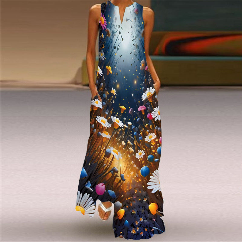 Ohne Ärmel V-Ausschnitt sexy gedrucktes Kleid