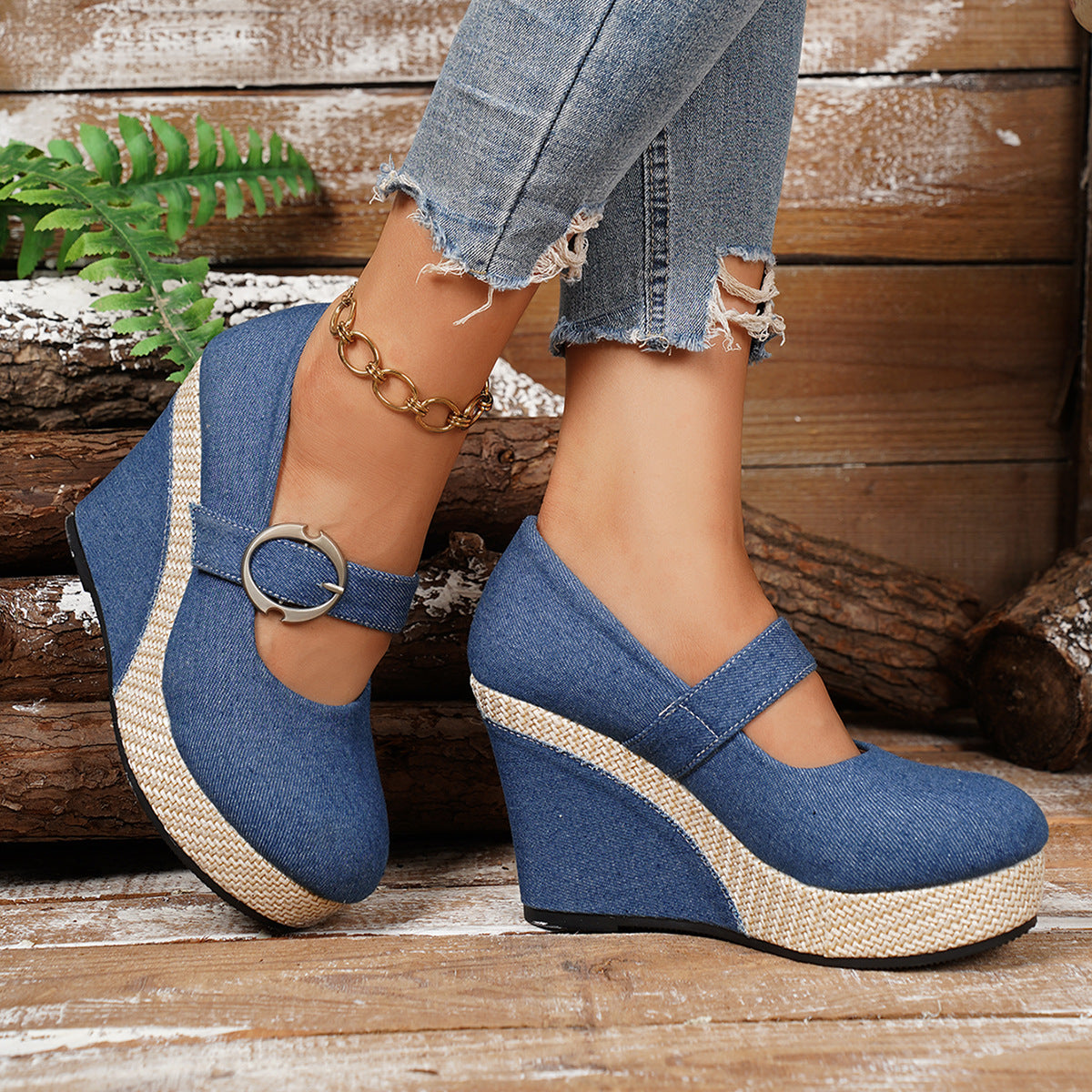 Damen Plateau-Pumps mit Keilabsatz