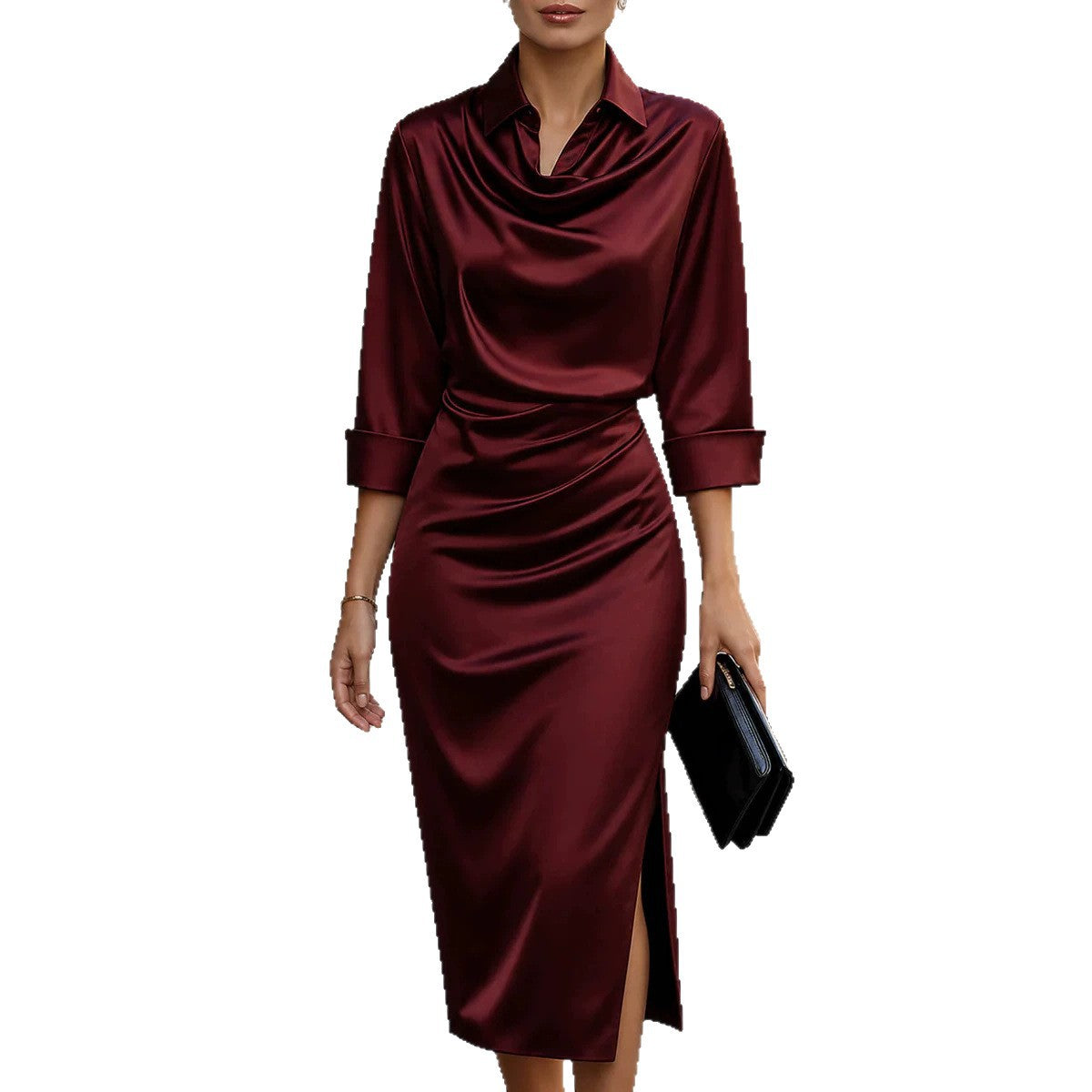 Satin-Swingkleid mit langen Ärmeln – Bild 9 | LuxeStyle