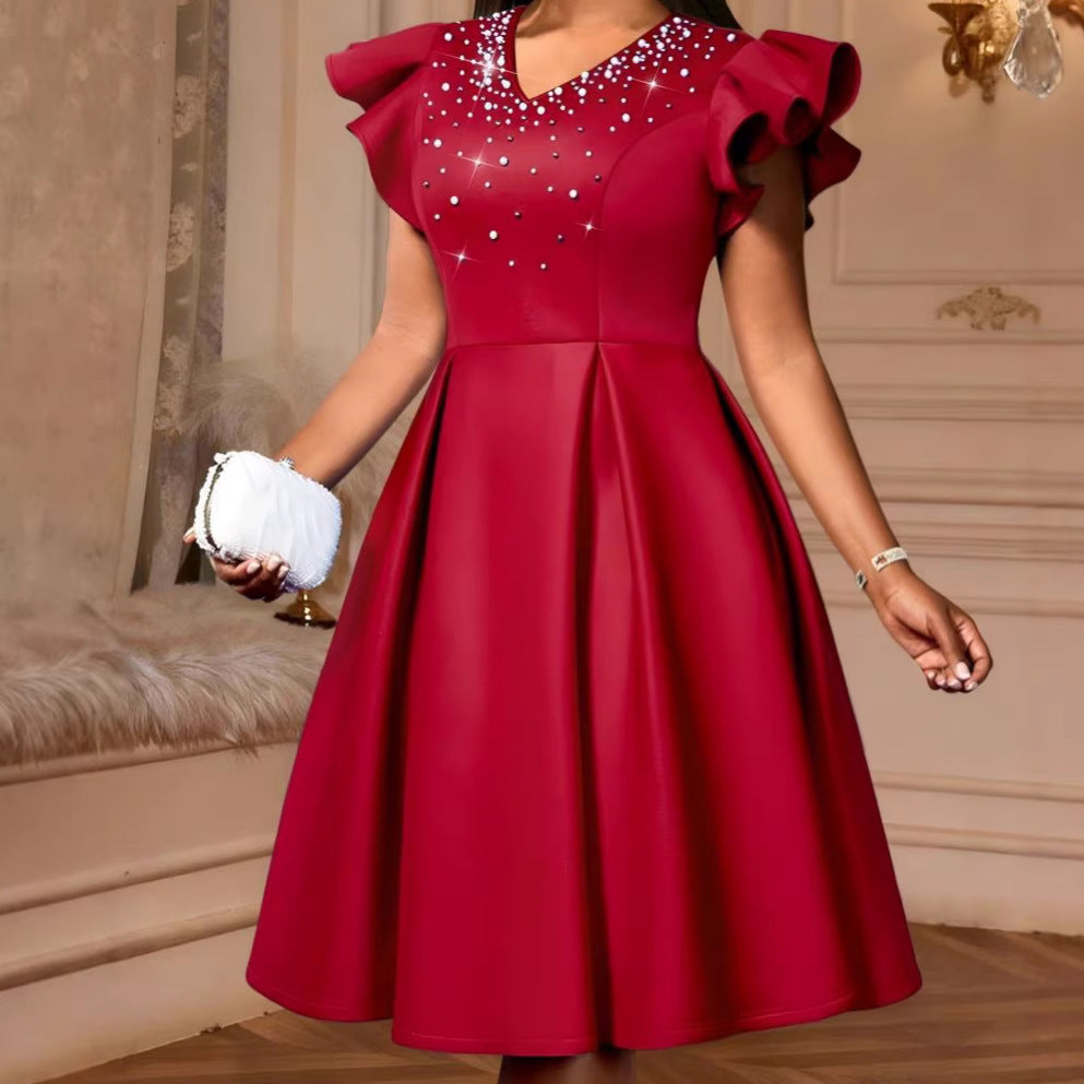 Elegantes A-Linien Midikleid mit V-Ausschnitt