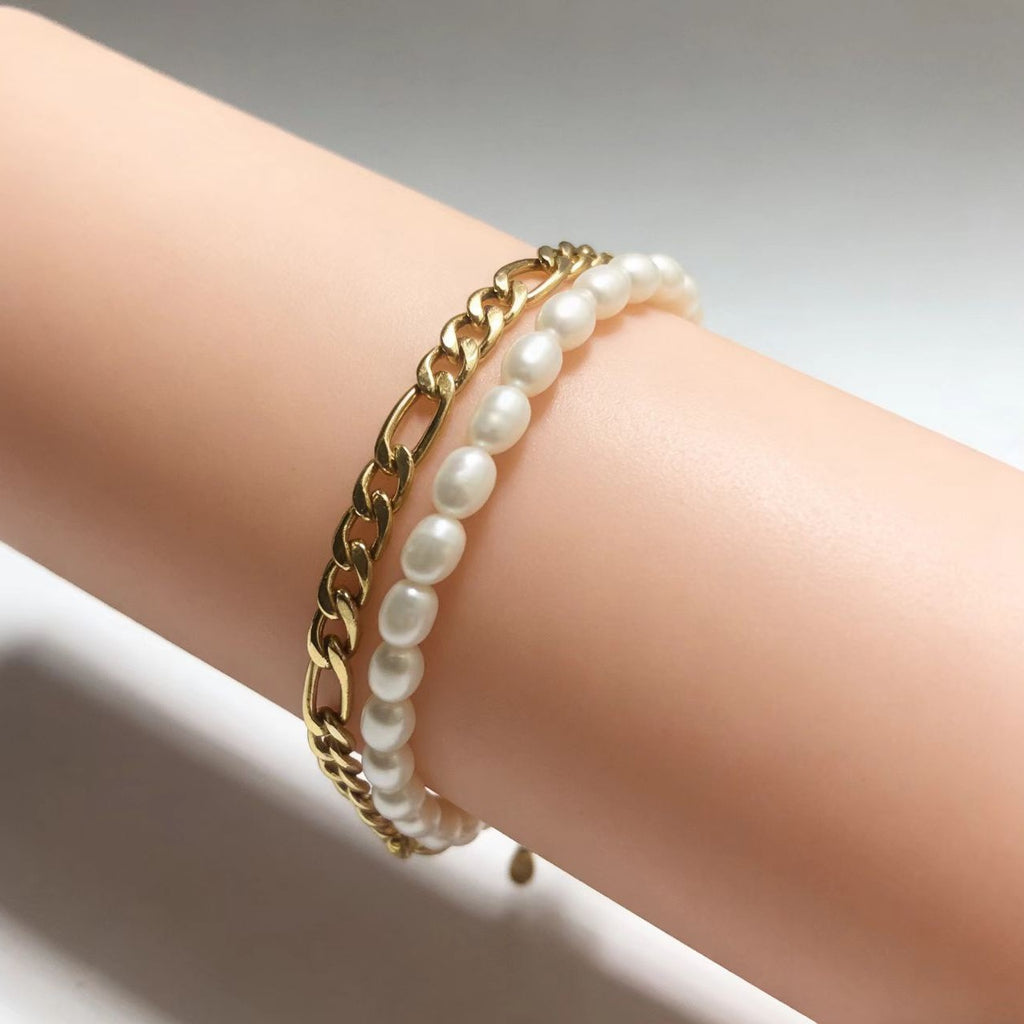 2-teiliges Set Perlen-Stretcharmbänder in Gold – Bild 3 | LuxeStyle