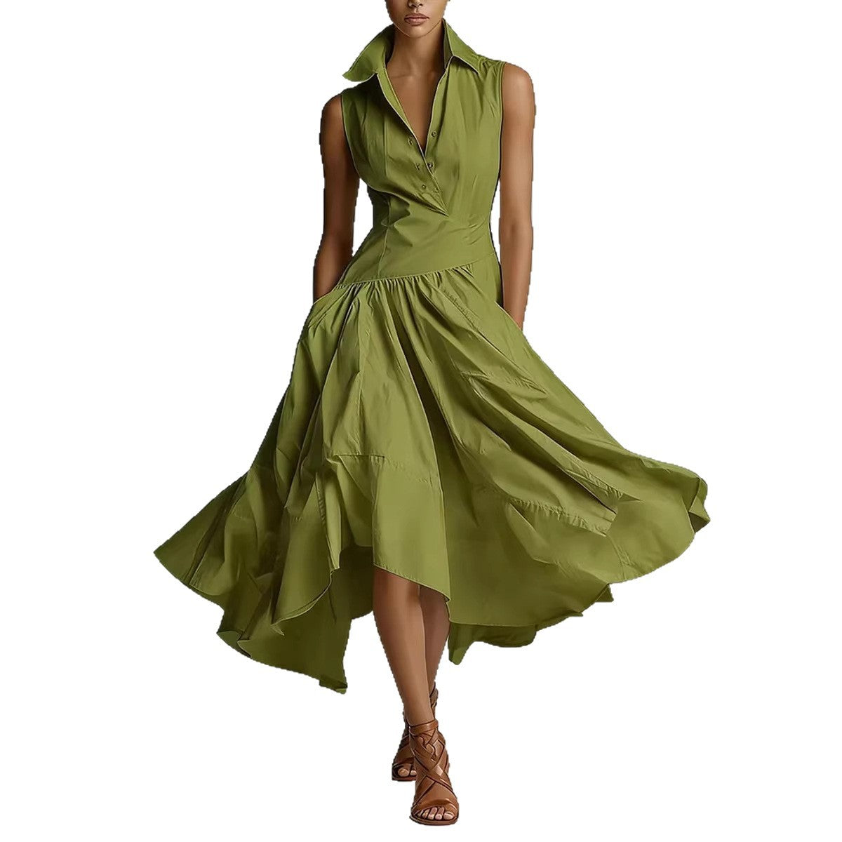 Ärmelloses Midikleid mit Hemdkragen