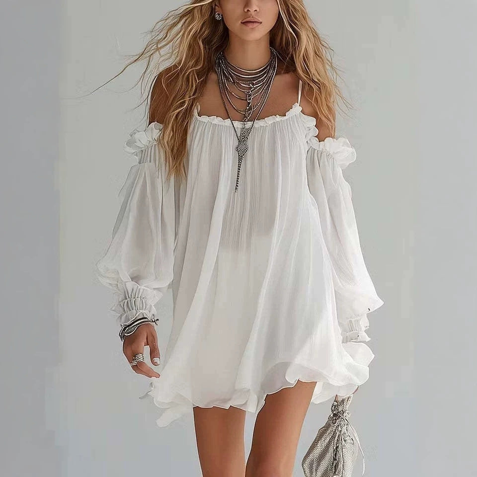 Damen Chiffon Off-Shoulder Mini-Kleid – Bild 6 | LuxeStyle