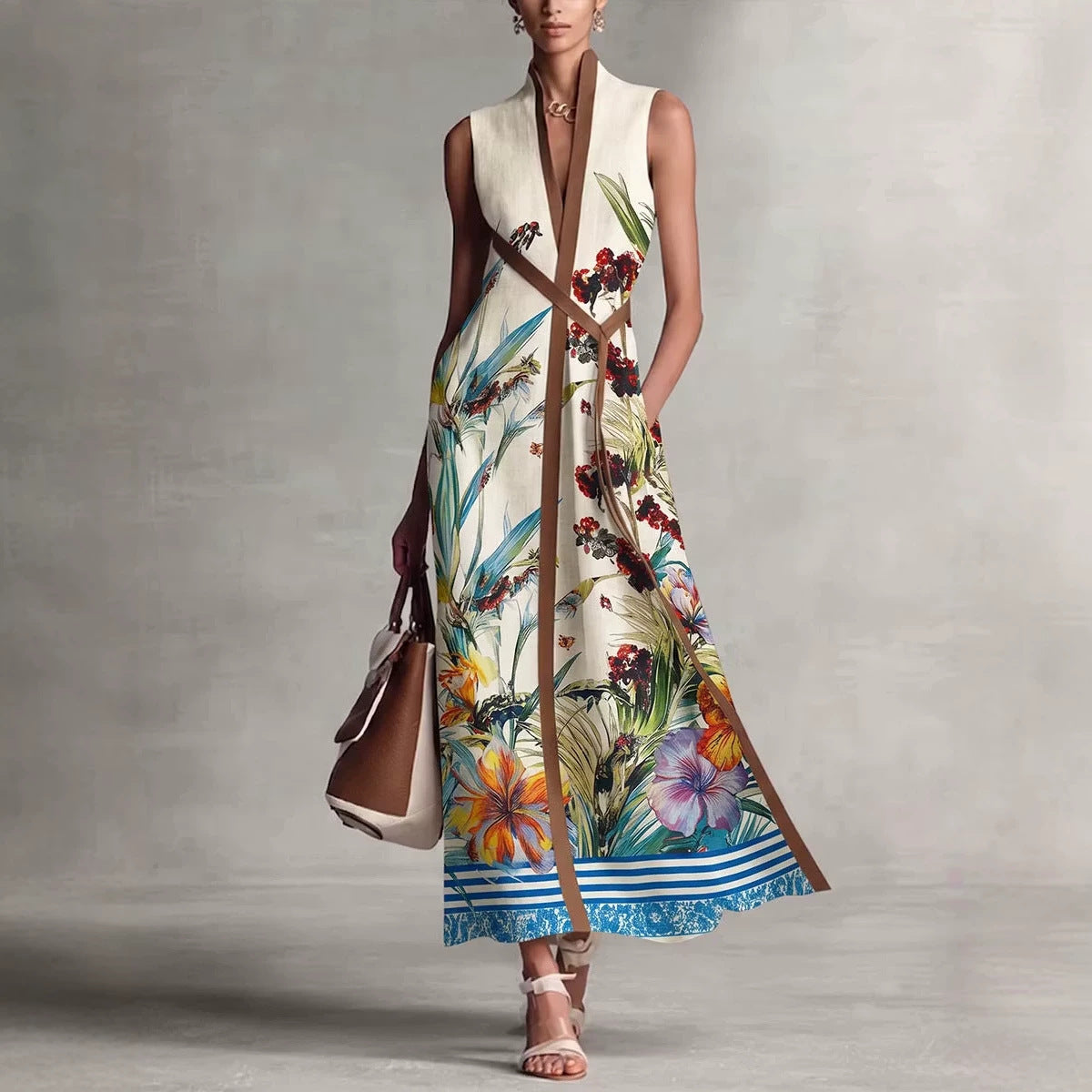 Ärmelloses Maxi-Kleid mit V-Ausschnitt & Print – Bild 3 | LuxeStyle