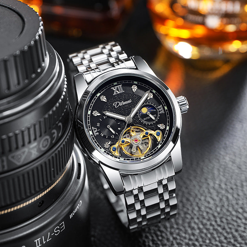 Luminous Sonne Mond Stern Herren-Mechanische Uhr