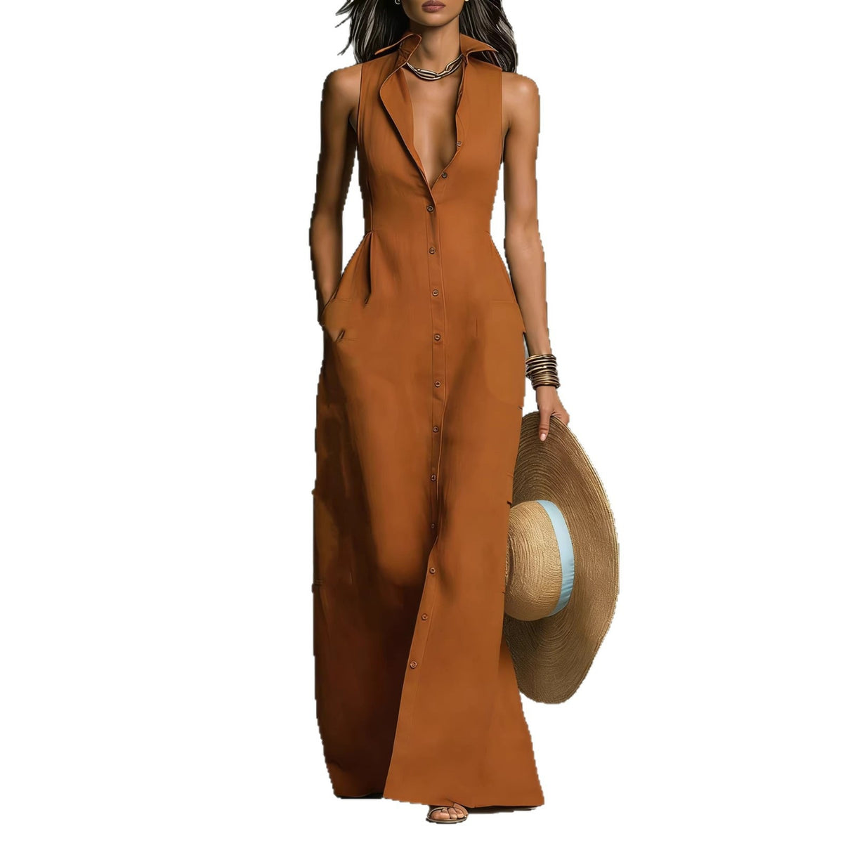 Ärmelloses Hemdkragenkleid – Bild 11 | LuxeStyle