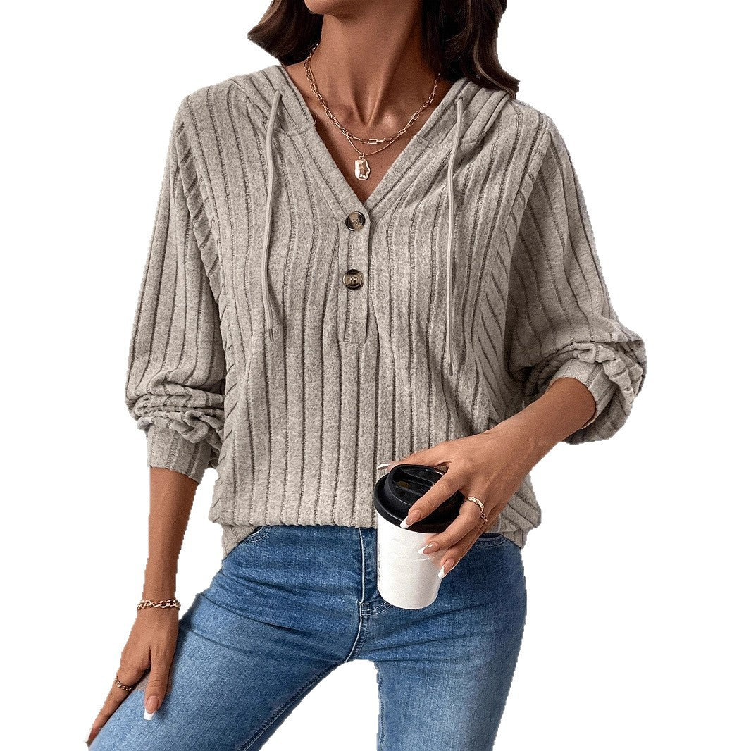 Gerippter Damen Hoodie in Khaki
