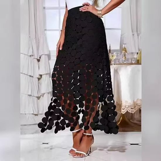 Elegantes asymmetrisches Maxikleid mit Polka Dots – Ansicht 3