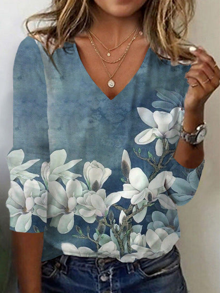 V-Ausschnitt Pullover mit lockerem Print