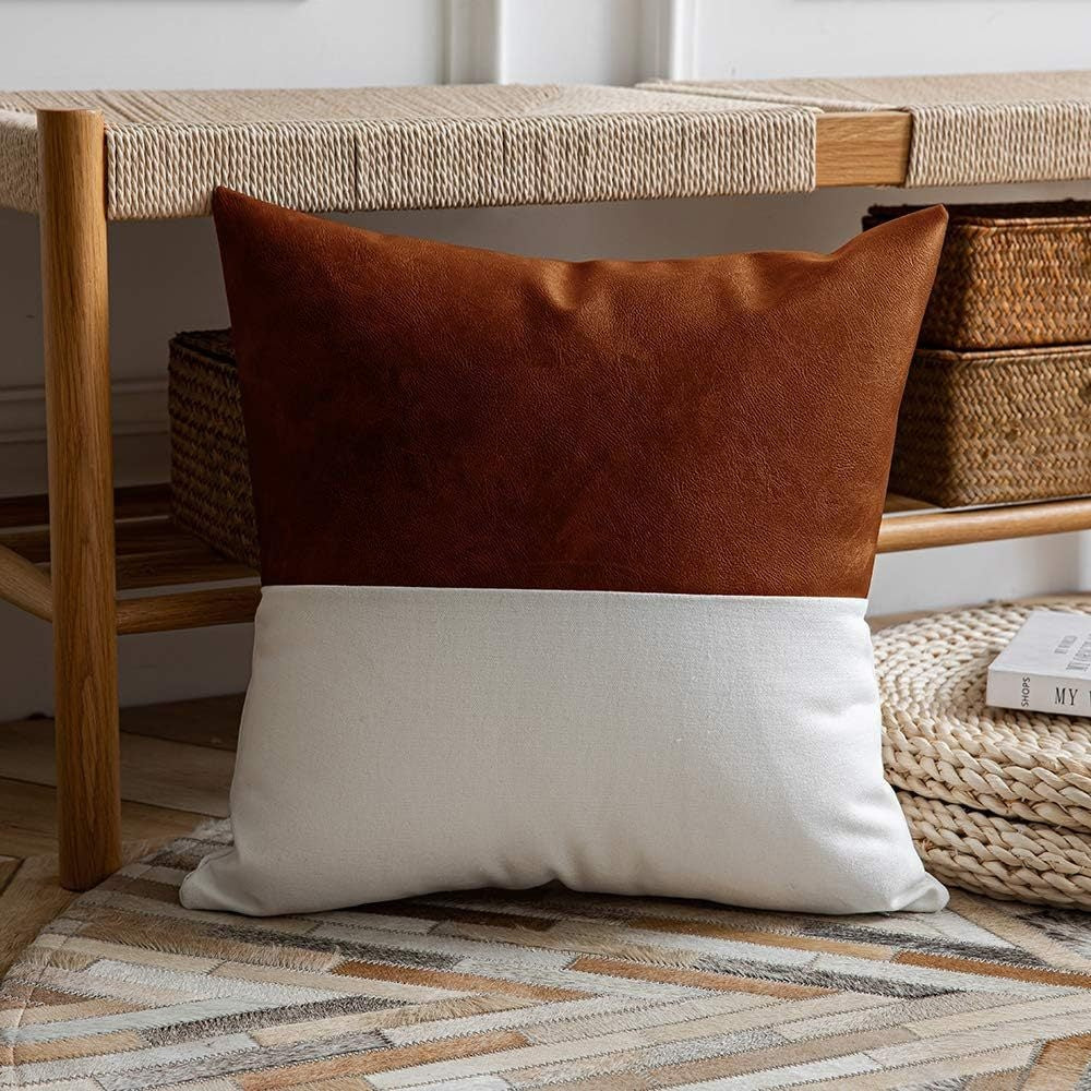 Sofa-Kissenbezug aus Baumwolle und PU-Leder | LuxeStyle