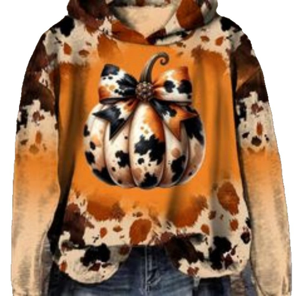 Tulpen-Print & Kartoon Schädel Hoodie Damen Herbst