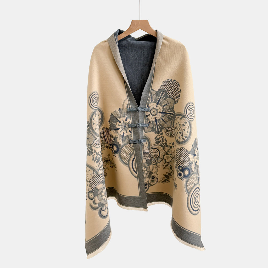 Vintage Jacquard-Schal mit Knopfverschluss