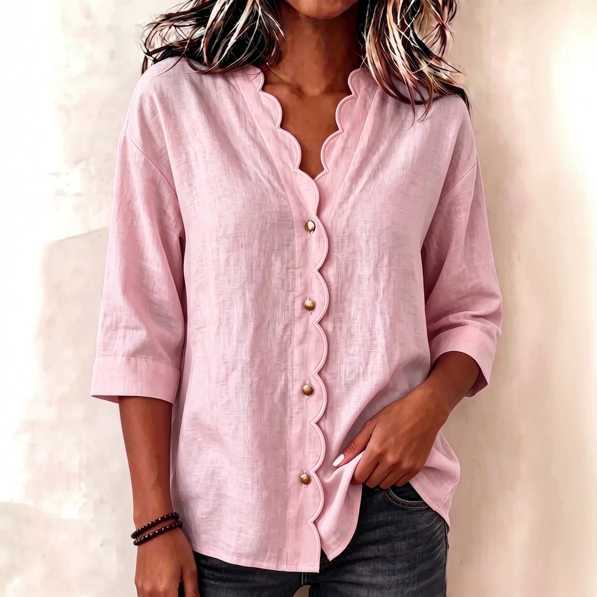 Elegante V-Neck Bluse mit Wellenspitze