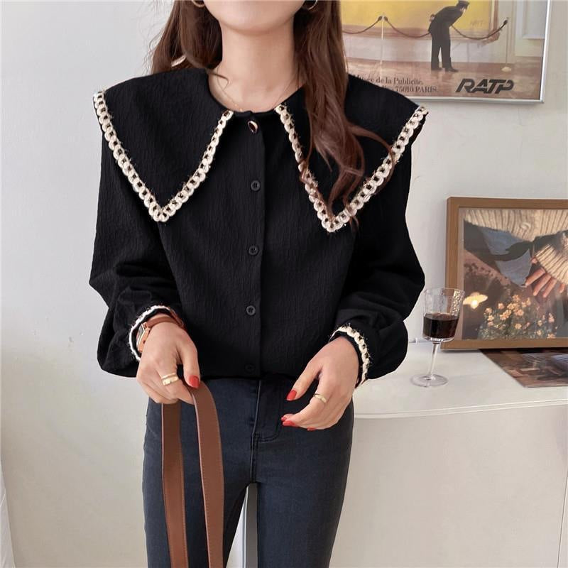 Damenbluse mit Puppenkragen und langen Ärmeln | LuxeStyle