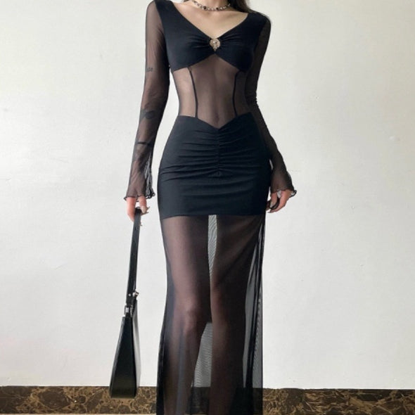 Elegantes Mesh-Maxikleid in grossen Grössen