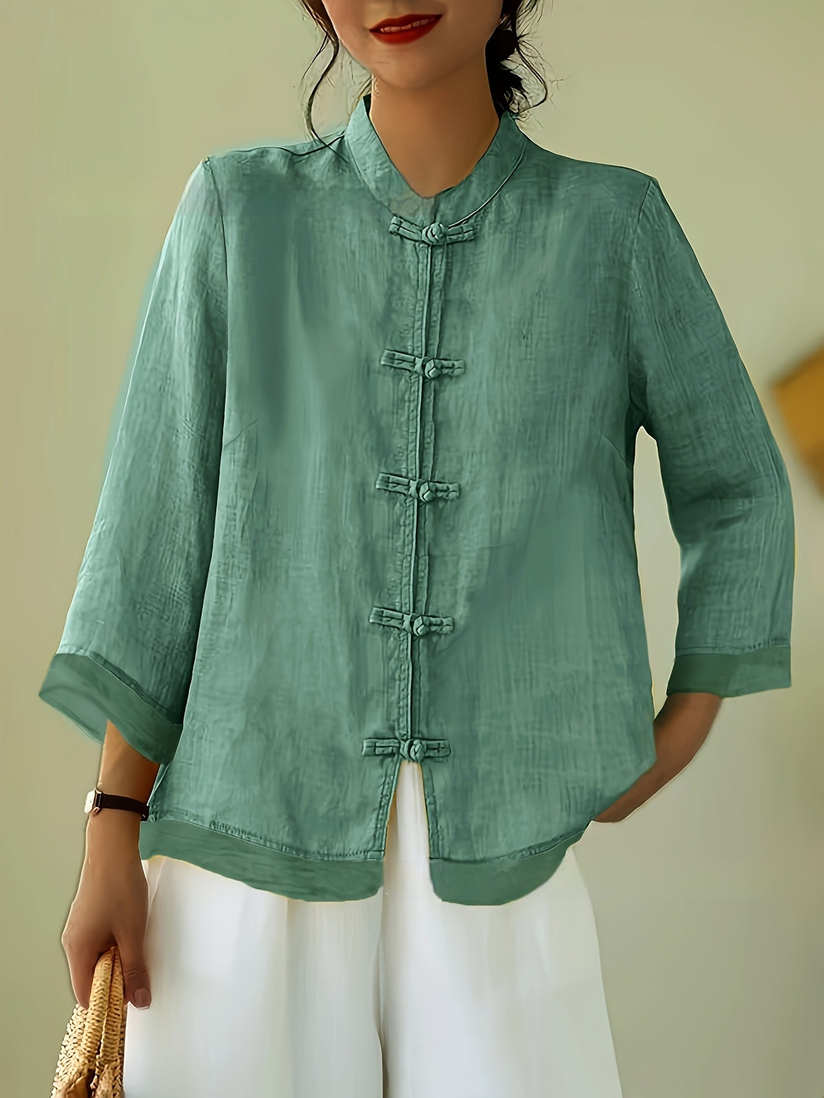 Chinesisches Patchwork-Shirt mit Knopfleiste – Bild 3 | LuxeStyle