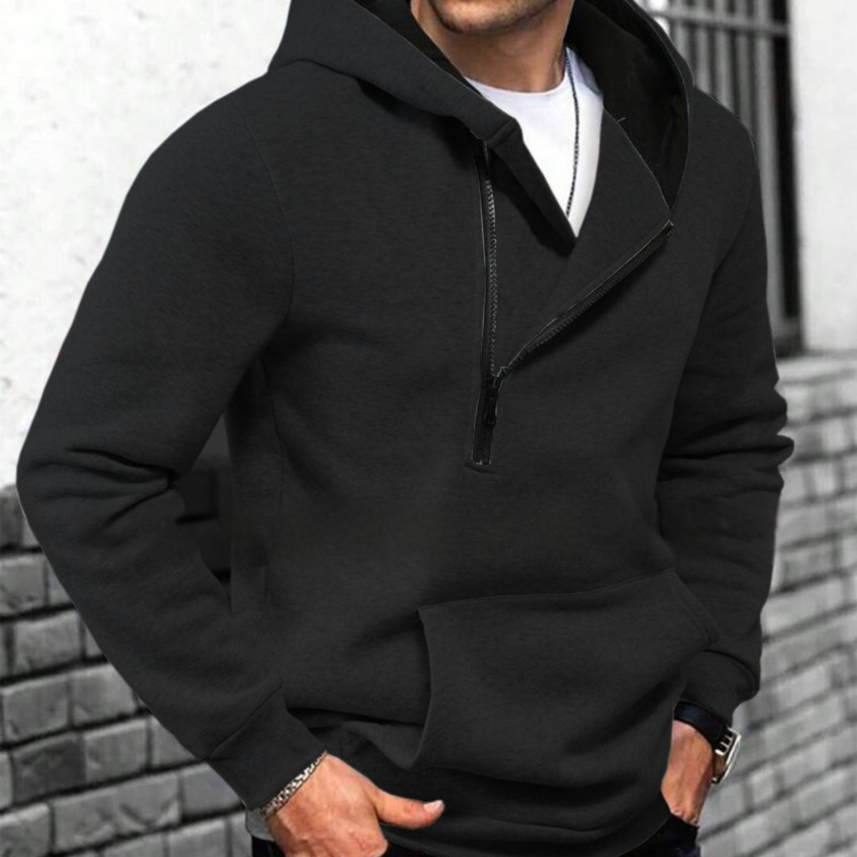 Color-Block Kapuzenpullover mit Half-Zip