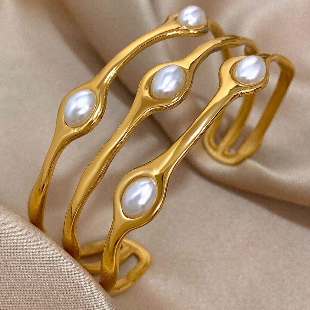Offenes Perlenarmband aus Edelstahl | LuxeStyle
