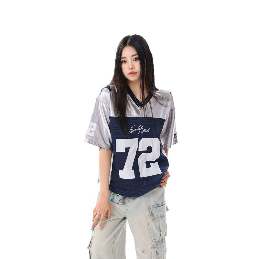 Retro V-Neck T-Shirt mit Letter-Print