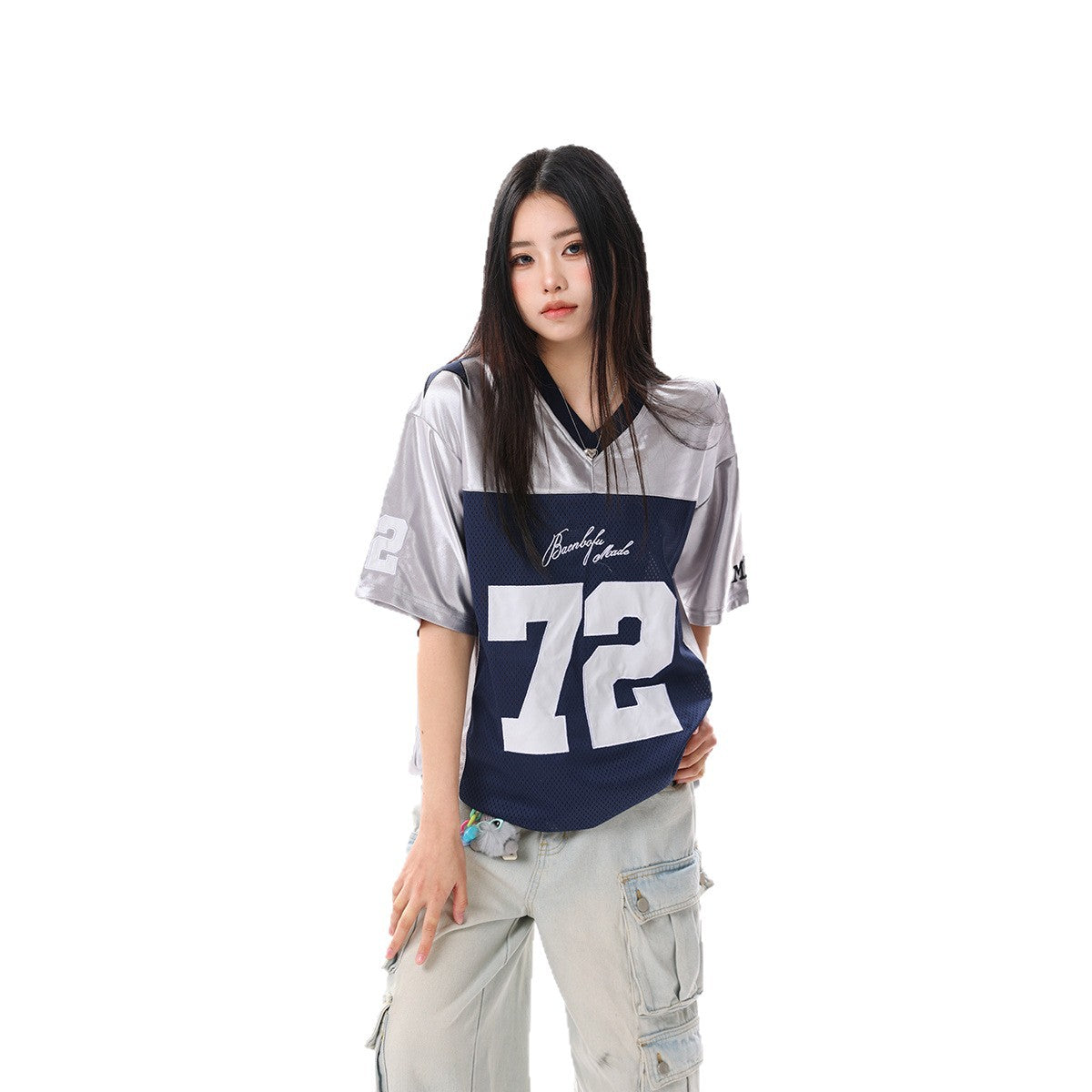 Retro V-Neck T-Shirt mit Letter-Print