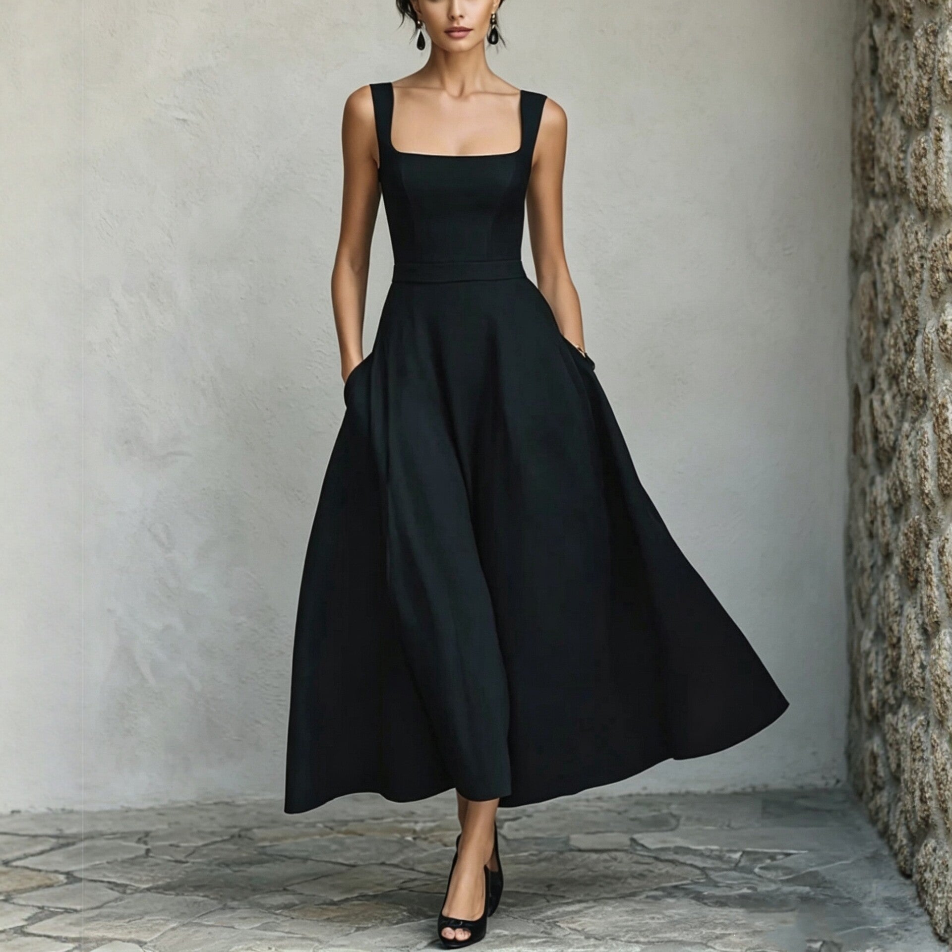 Damen-V-Ausschnitt-Maxi in A-Linie
