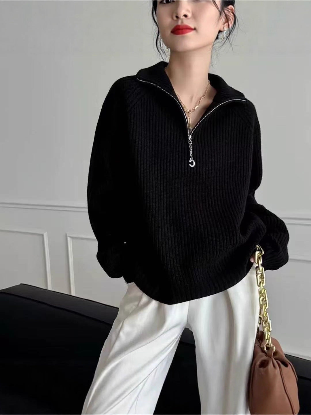 Kuscheliger Strickpullover mit Reissverschluss