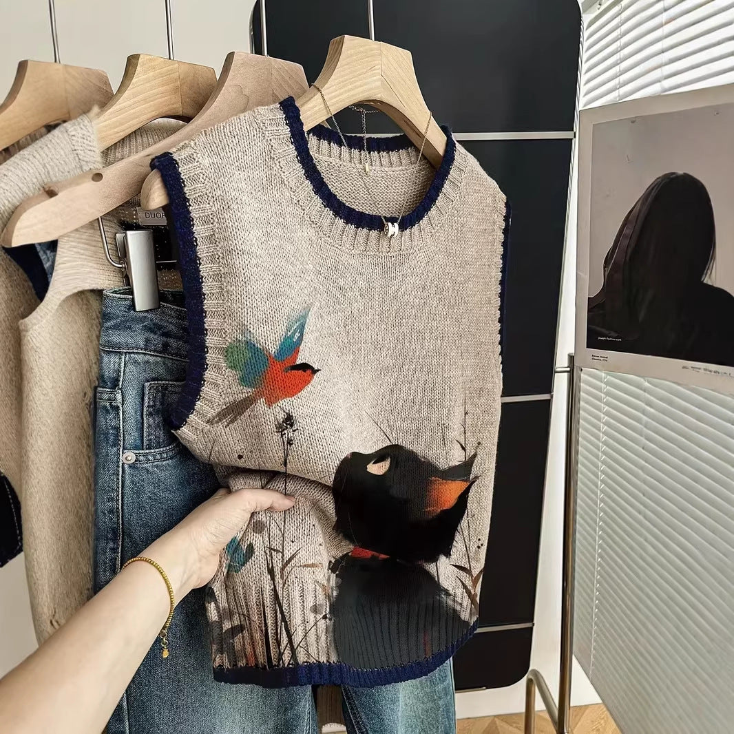Retro Color-Block Strickweste für Damen