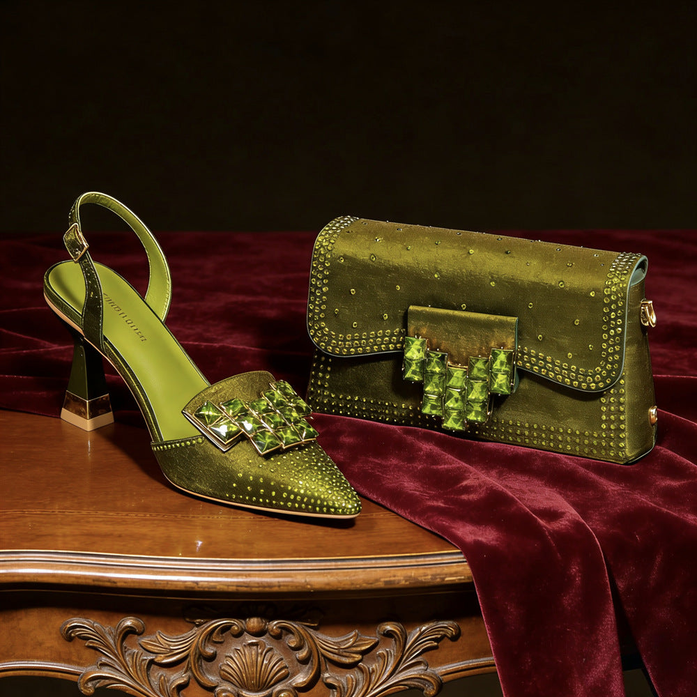 Damen-Schuhe & Taschen-Set mit Rhinestone-Buckle